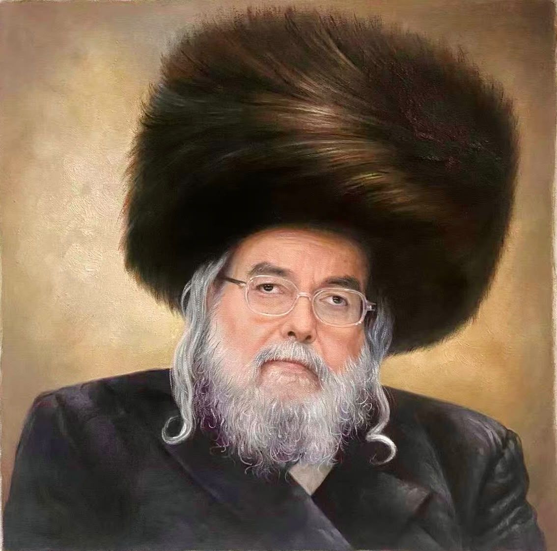 Hand-painted oil portrait of the Belzer Rebbe