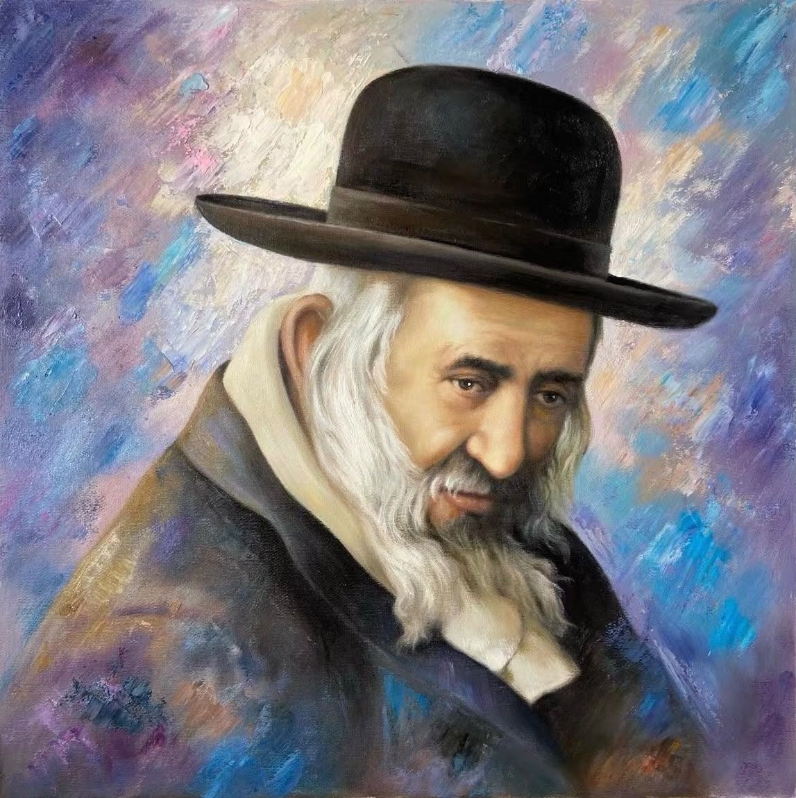 Hand-painted oil portrait of Reb Shayale