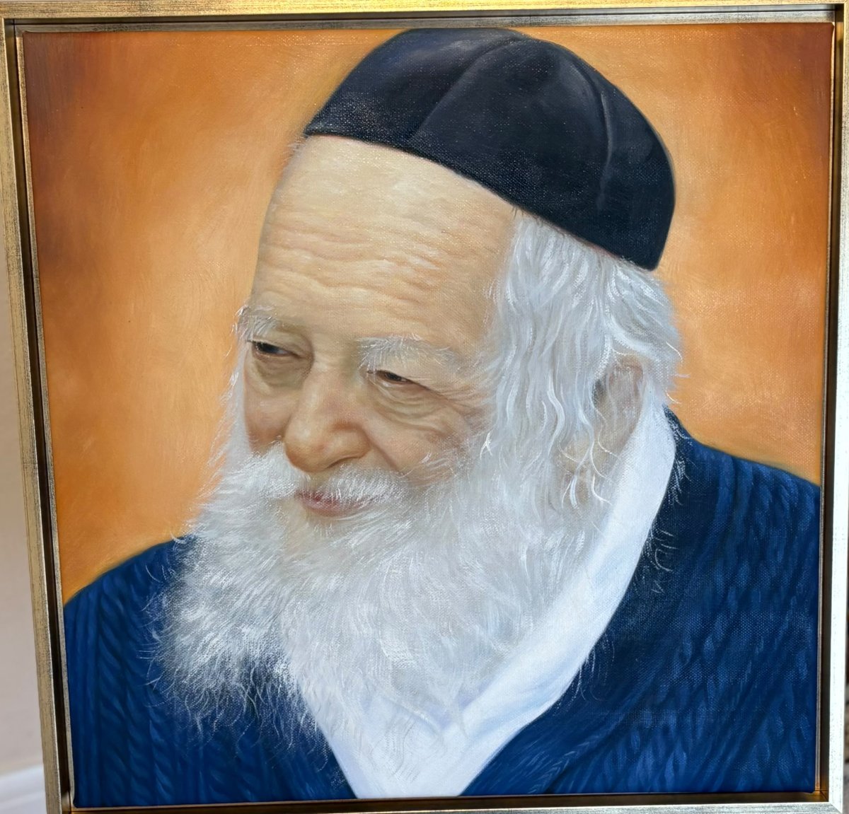 Hand-painted oil portrait of Reb Chaim Kanievsky
